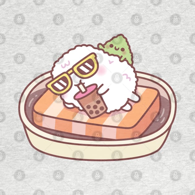 Funny Sushi Rice Chilling On A Salmon Pool Float With Wasabi by rustydoodle